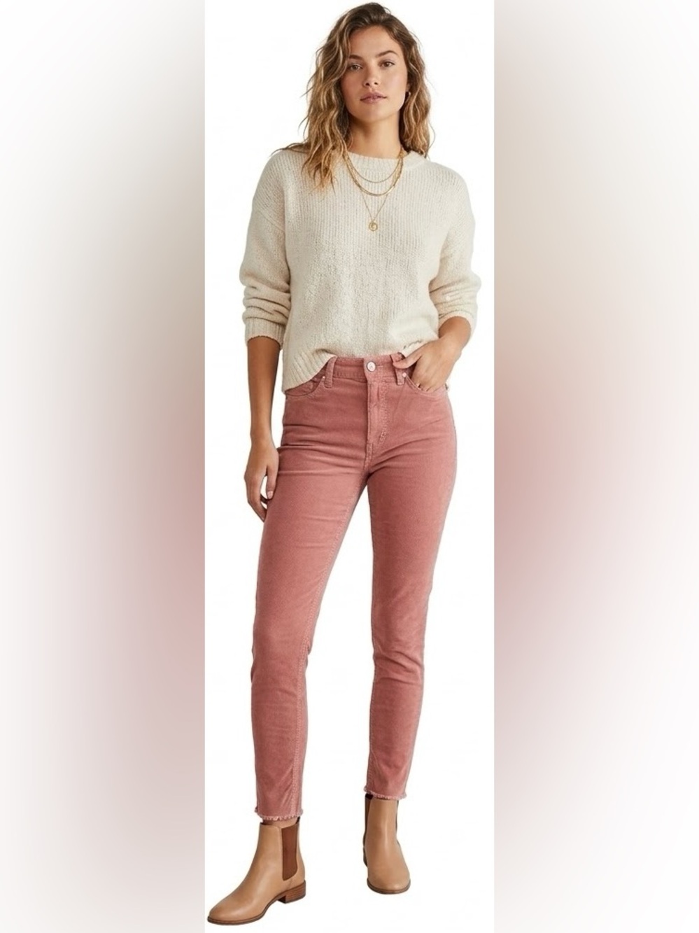 We The Free Free People $78 W14”Raw Hem Corduroy Skinny Pants Dusty Rose 27/4 - Picture 1 of 11
